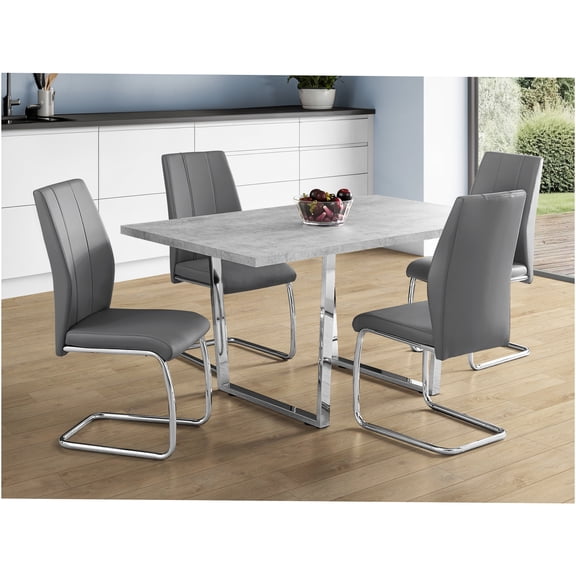 JERFIT 60 inch Modern Dining Table with Chrome Metal Legs, Grey Laminate Rectangular Kitchen Table for 4, Contemporary Design for Dining Room