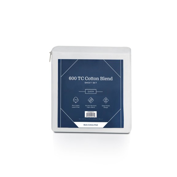 JERFIT 600 Thread Count Split California King Sheet Set - 4 Piece, Premium Cotton Linen Blend, Deep Pocket, Wrinkle Resistant, White Bedding