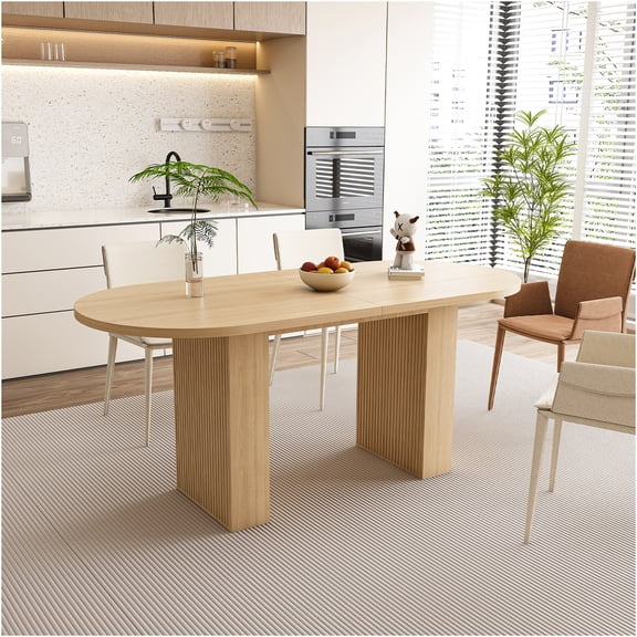 JERFIT 62.9 Inch Farmhouse Oval Dining Table for 6, Pedestal Base Kitchen Table, Natural Wood Finish for Dining Room