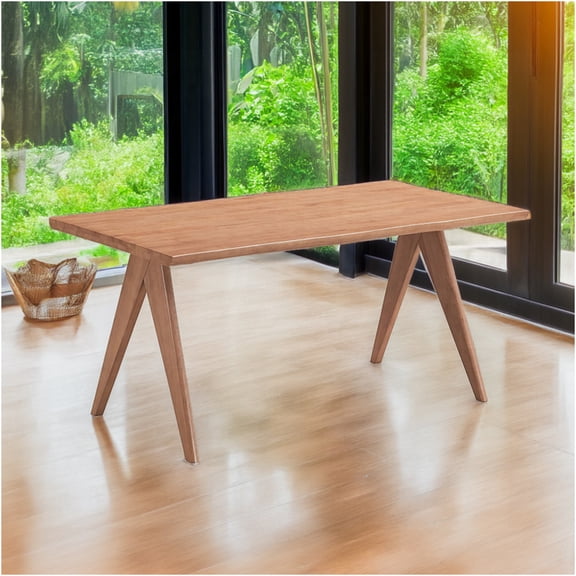 JERFIT 62.99 Inch Modern Farmhouse Dining Table for 6, Natural Wood Rectangular Kitchen Table with Sturdy Wooden Legs, Stable Writing Desk for Dining Room