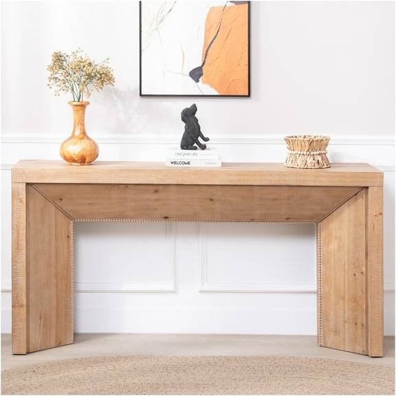 JERFIT 62 Inch Entryway Console Table with Shelf, Modern Farmhouse Sofa Table, Engineered Wood Hallway Table in Antique Natural, Light Natural, Natural Finish