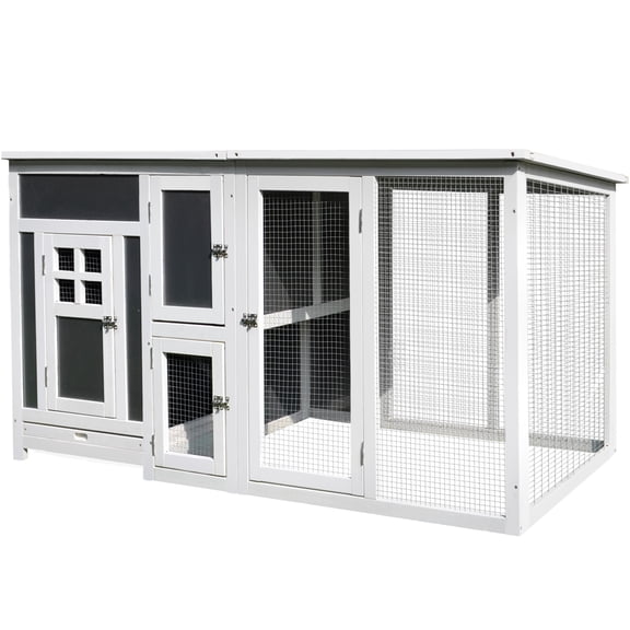 JERFIT 63 Gray Wooden Chicken Coop with Waterproof Roof, Outdoor Hen House & Run, Nesting Boxes, Easy-Clean Tray for Poultry, Ducks & Hens