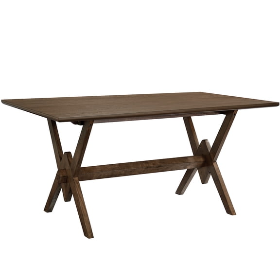 JERFIT 63 Inch Rustic Farmhouse Dining Table for 6, Solid Wood Double V Base, Walnut Brown Finish