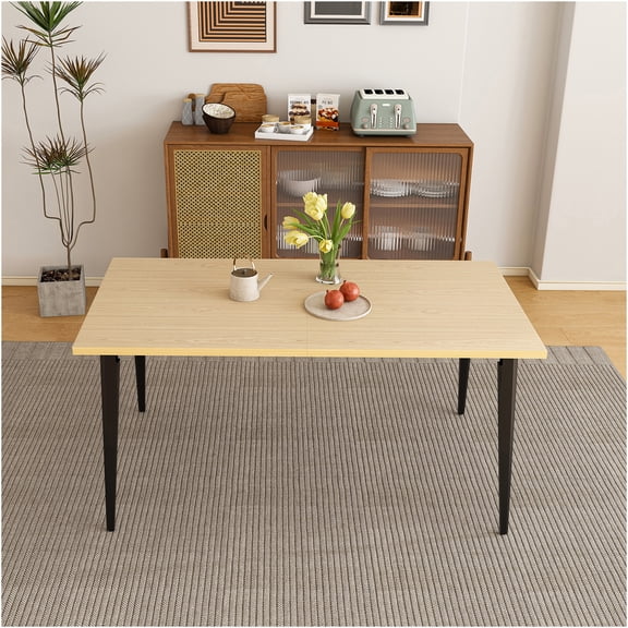 JERFIT 63 Inch Rustic Industrial Dining Table for 6-8, Farmhouse Kitchen Table with Wood Look Top & Metal Legs