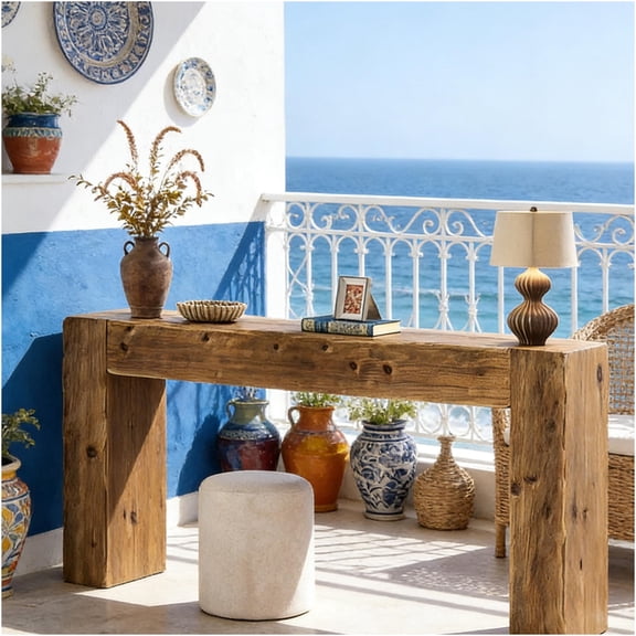 JERFIT 63 Inch Solid Wood Console Table for Entryway, Rustic Brown Sofa Table with Storage Shelf for Living Room, Farmhouse Hallway Accent Table