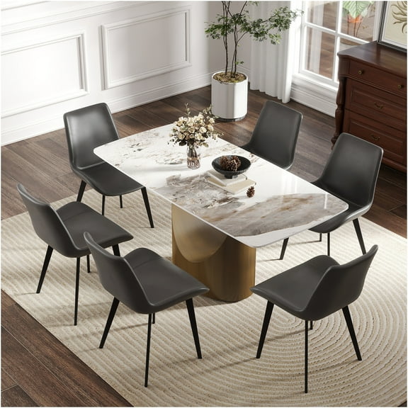 JERFIT 63 inch Modern Dining Table for 6-8 Person, Sintered Stone Top with Antique Brass Metal Legs, Rectangle Kitchen Table