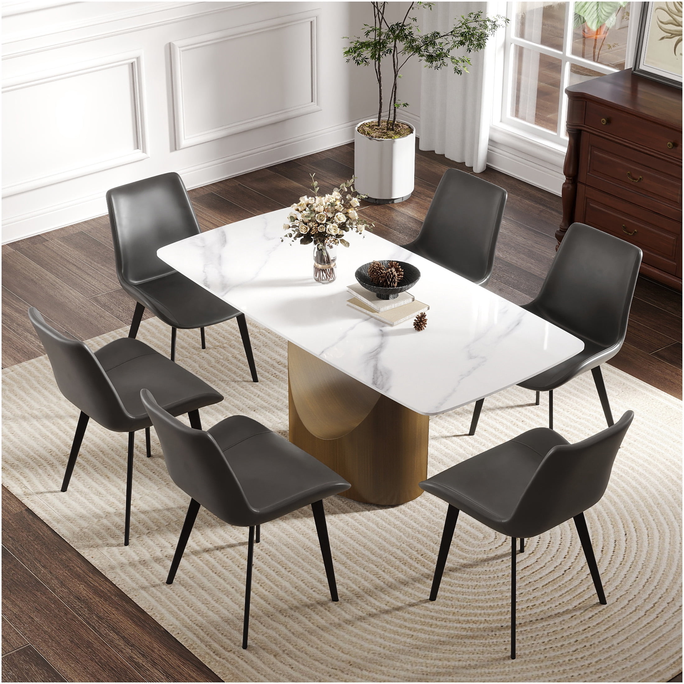 JERFIT 63 inch Modern Dining Table for 6 with Sintered Stone Top ...