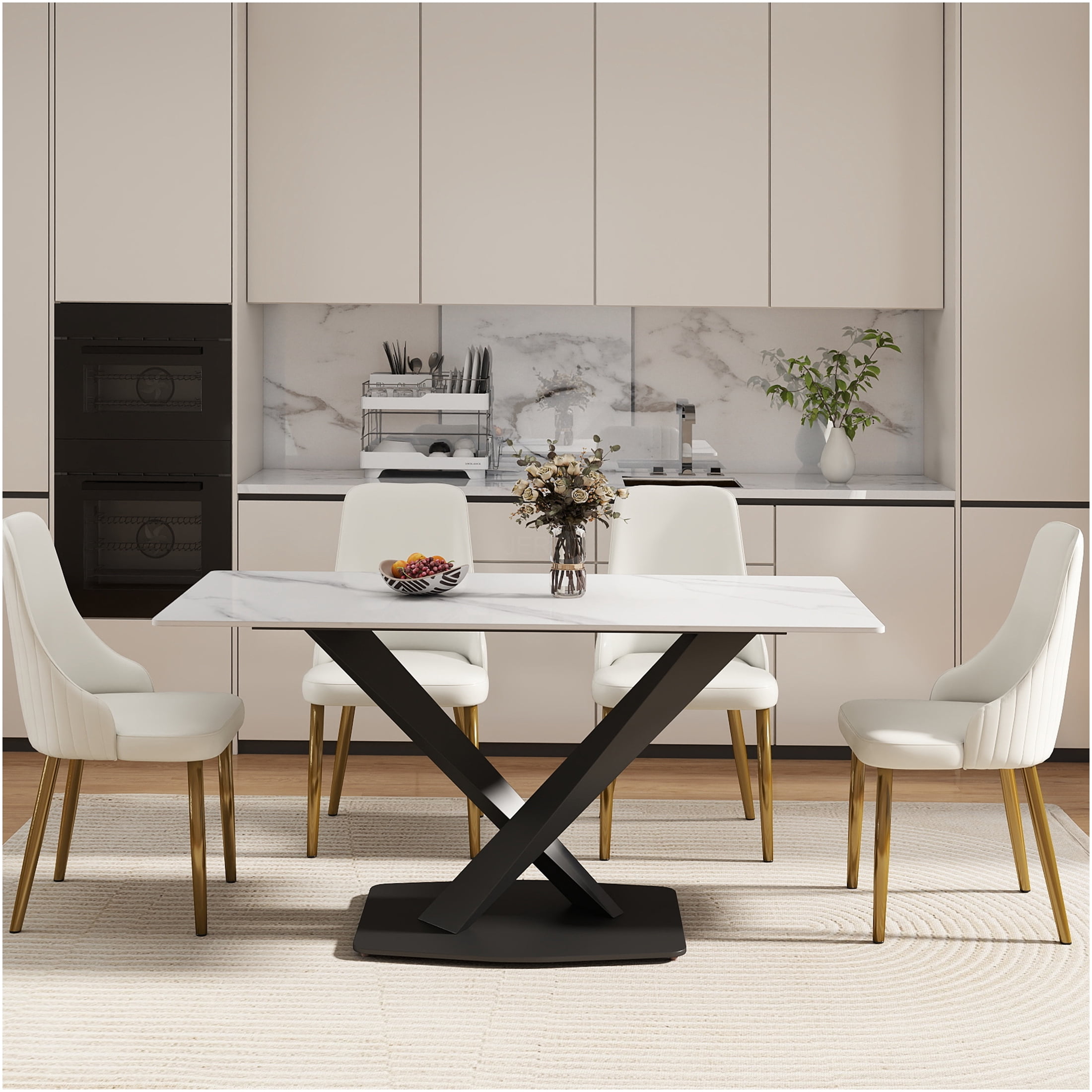 JERFIT 63 inch Modern Sintered Stone Dining Table for 6 with X-Base ...