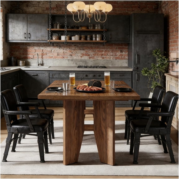 JERFIT 63-inch Rectangular Dining Table for 6, Rustic Brown Kitchen Table with Sturdy Particle Board, Multi-Purpose Work Desk and Study Table for Home Office