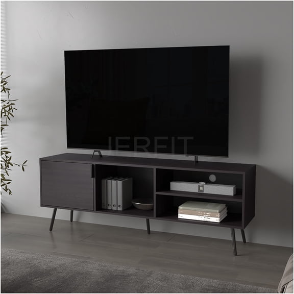 JERFIT 63 inch TV Stand with Storage Cabinets & Open Shelves, Modern Entertainment Center for Living Room, Wenge Finish