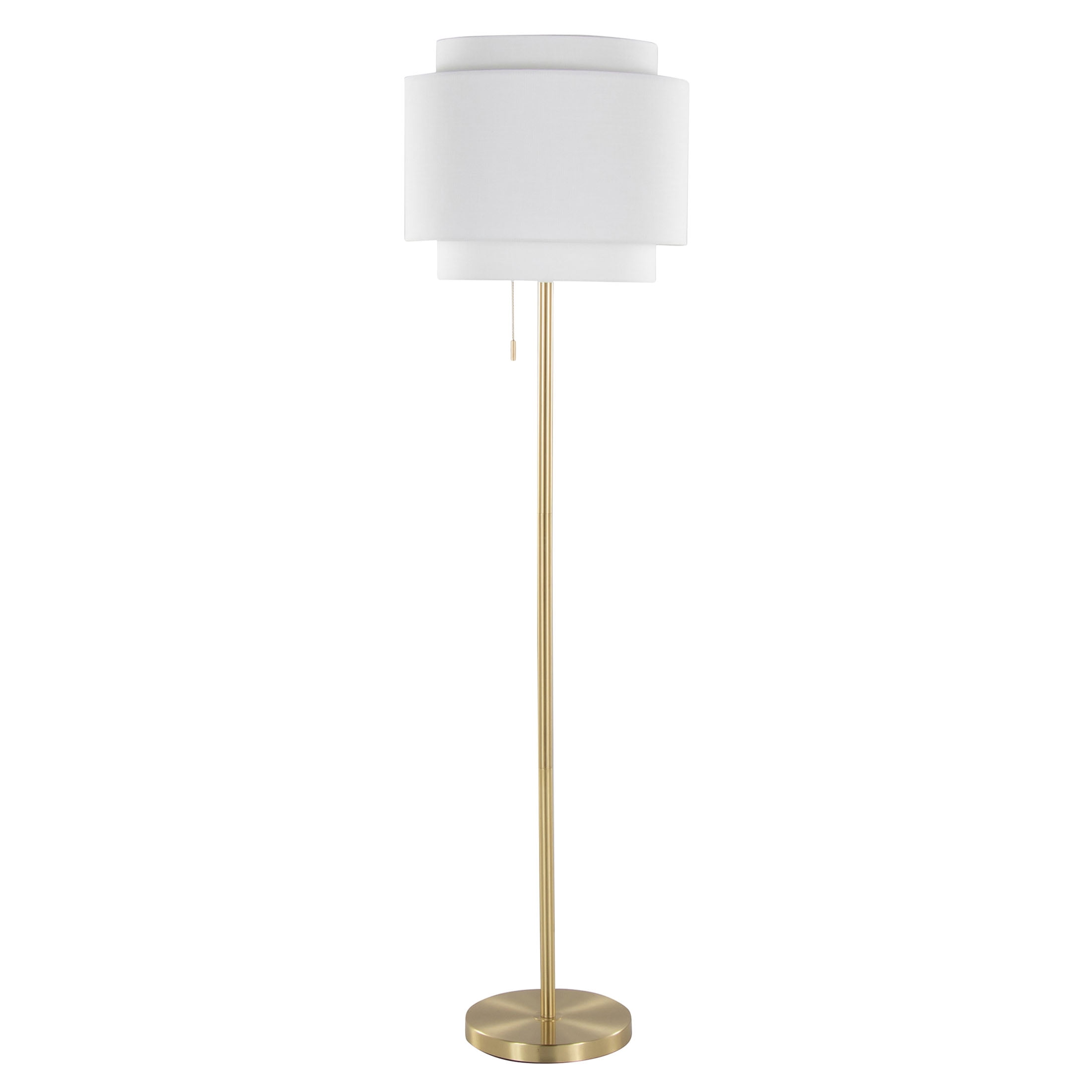 JERFIT 64 Inch Modern Gold Floor Lamp with Tiered Linen Shade, Pull Chain Accent Light for Living Room Bedroom Office