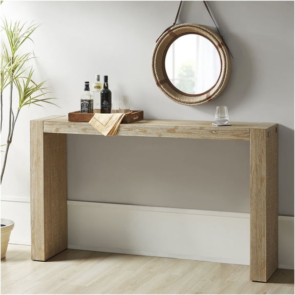 JERFIT 64 Inch Solid Wood Console Table for Entryway, Reclaimed Wheat Finish Modern Farmhouse Sofa Table with Distressed Details for Living Room, Kitchen