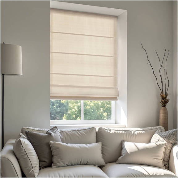 JERFIT 64" Ivory Cordless Roman Shade, Polyester Blackout Window Blinds with Thermal Insulation for Privacy, 23" Width