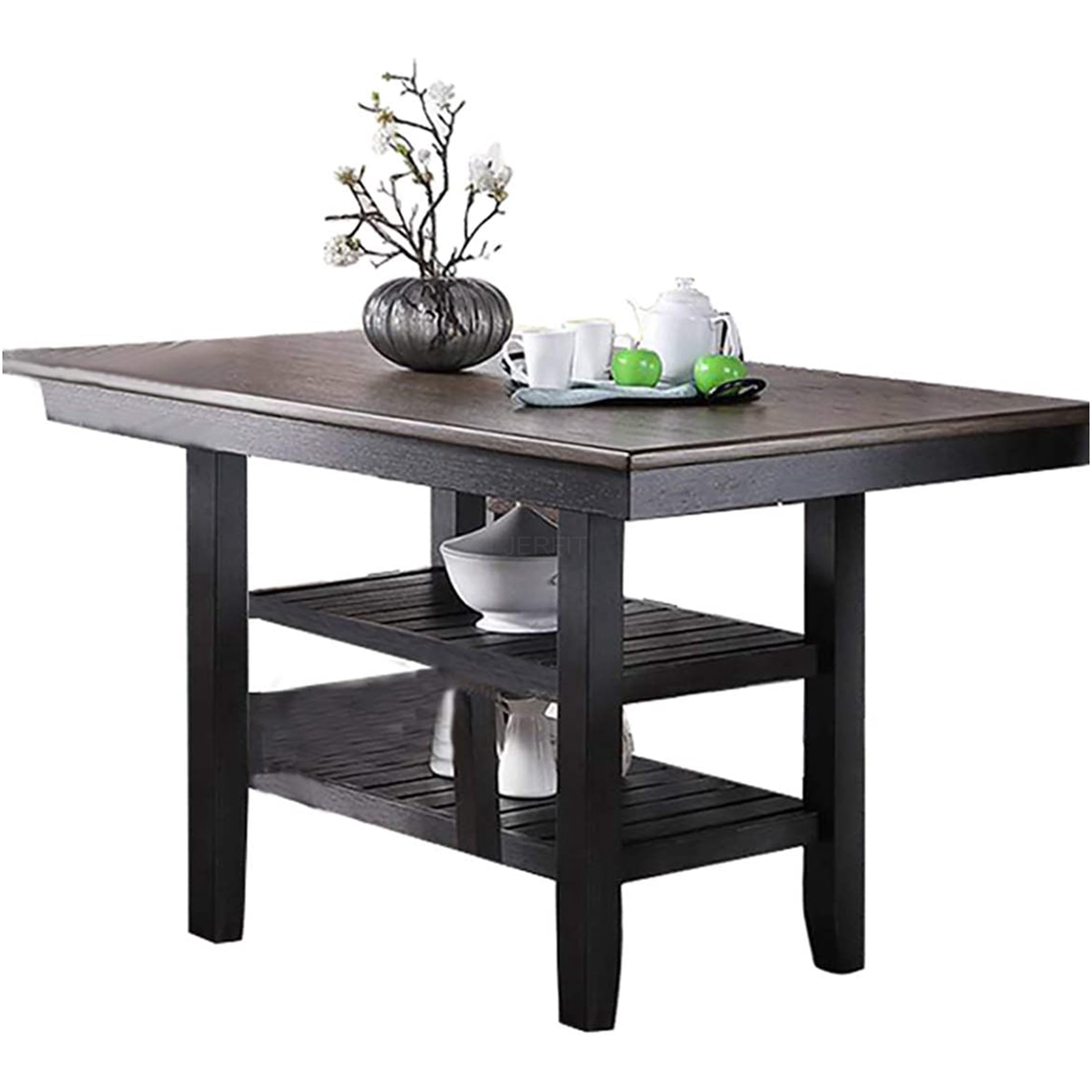 JERFIT 64-inch Counter Height Dining Table with Storage Shelves, Dark ...