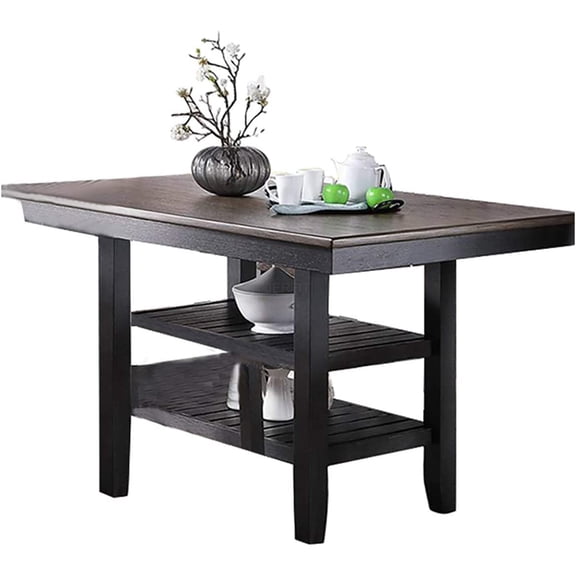 JERFIT 64-inch Counter Height Dining Table with Storage Shelves, Dark Coffee Solid Wood Kitchen Island Table for Breakfast Nook, Modern Farmhouse