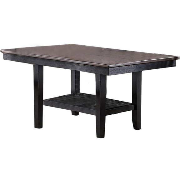 JERFIT 64-inch Modern Farmhouse Dining Table with Storage Shelf, Solid Wood Kitchen Table in Dark Coffee Finish for Dining Room