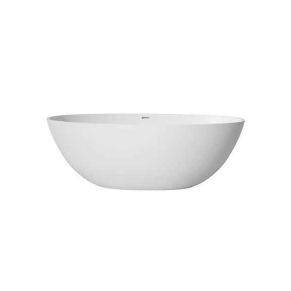 JERFIT 65 Inch Deep Soaking Freestanding Bathtub, Matte White Solid Surface, Non-Slip Spa Tub for Bathroom