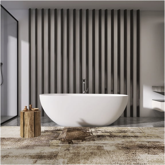 JERFIT 66.9" Freestanding Soaking Bathtub, Modern Matte White Stone Resin Tub for Small Bathrooms