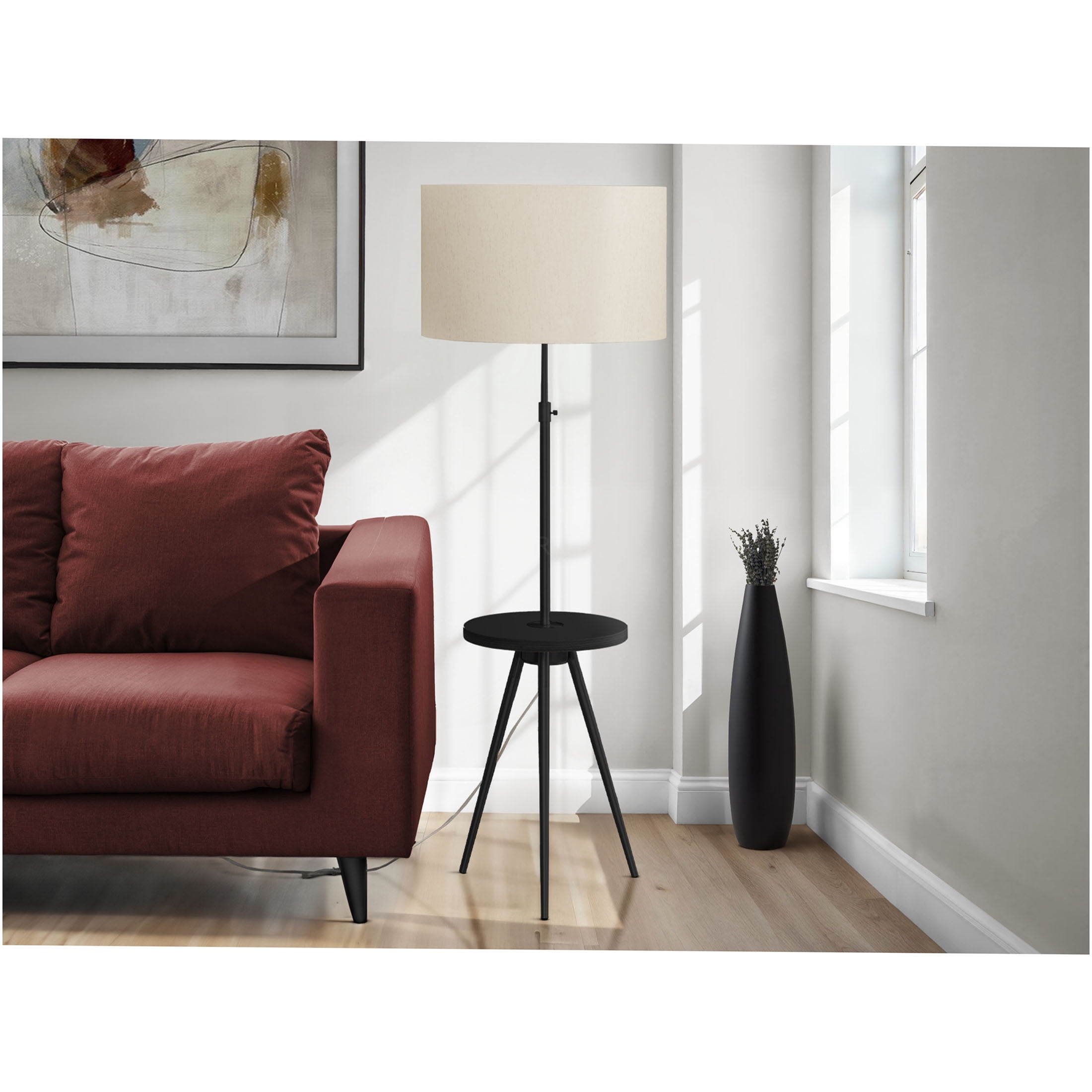 JERFIT 66 Inch Modern Tripod Floor Lamp with Side Table, Adjustable Gooseneck, 3-Way Light, Linen Shade for Living Room, Bedroom, Office