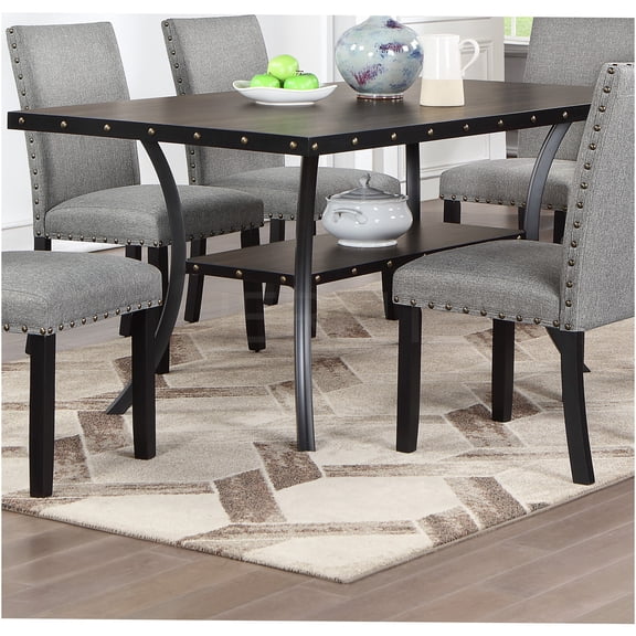 JERFIT 66 Inch Rubberwood Dining Table with Storage Shelf, Natural Wood Finish Rectangular Farmhouse Kitchen Table for Dining Room