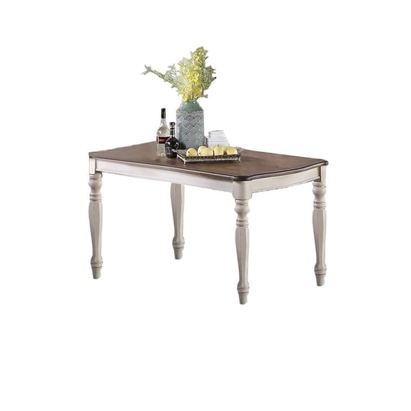 JERFIT 66-inch Transitional Farmhouse Dining Table for 6, Antique White Finish with Oak Wood Top, Rectangular Kitchen Table