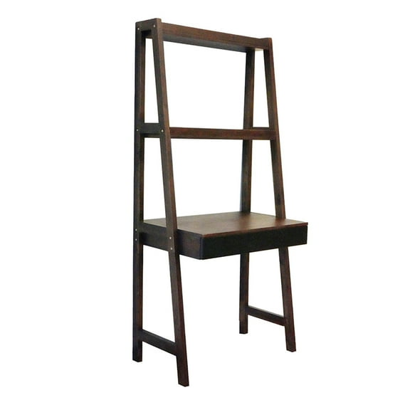 JERFIT 68 Inch Ladder Desk with Bookshelf, Natural Wood & Brown Modern Study Desk, Multi-Functional Ladder Shelf for Home Office, Bedroom, Living Room