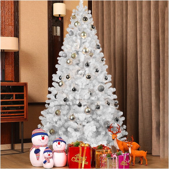 JERFIT 6ft Pre-lit White Artificial Christmas Tree with Memory Wire, Easy Setup Hinged PVC Xmas Tree for Home Office Holiday Decor