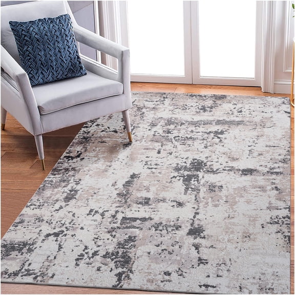 JERFIT 6x9 Abstract Area Rug Stain Resistant Non-Shedding Medium Pile Polyester Cream Brown Carpet for Living Room Bedroom