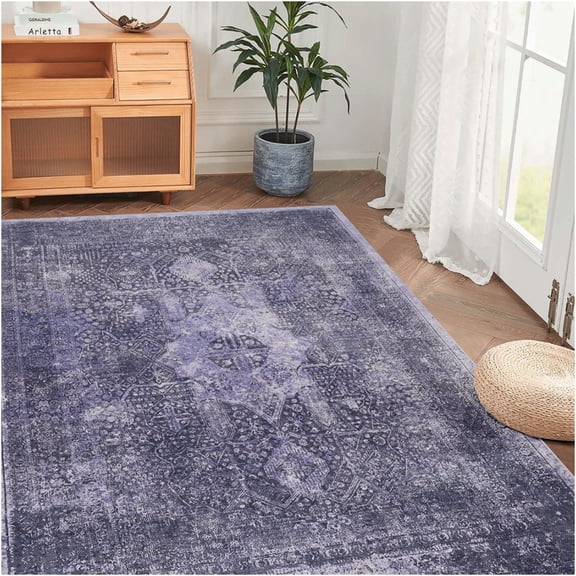 JERFIT 6x9 Feet Washable Area Rugs for Living Room Low Pile, Non Slip Indoor Carpet for Bedroom Kitchen, Pet Friendly, Stain Resistant, Anthracite