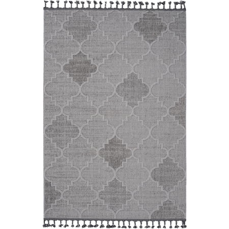 JERFIT 6x9 Indoor Outdoor Area Rug, Stain-Resistant Low Pile Modern Trellis Pattern, White and Gray Polypropylene Carpet for High Traffic Living Room, Kitchen, Bedroom