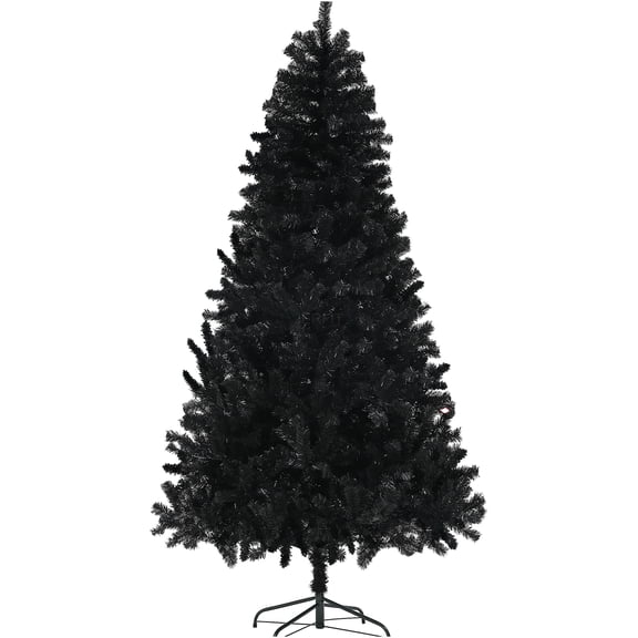JERFIT 7.5ft Black Pre-Fluffed Artificial Christmas Tree Unlit, Premium Realistic Pine with 1346 Tips, Auto-Open Stand, Fire Retardant for Home Office Holiday Decor