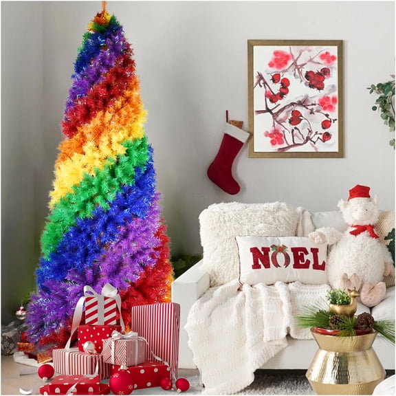 JERFIT 7.5ft Rainbow Spiral Artificial Christmas Tree with 1825 Tips, Colorful PVC Holiday Tree for Indoor Decor, Full Metal Stand