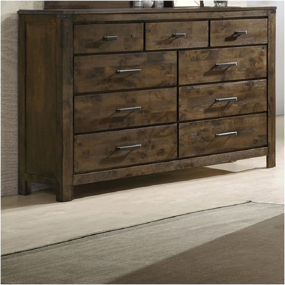 JERFIT 7-Drawer Industrial Dresser, Brown Wood Chest of Drawers with Metal Handles for Bedroom Storage