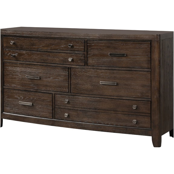 JERFIT 7-Drawer Solid Wood Dresser with Cedar Lined Drawers, Antique Brown Chest of Drawers for Bedroom Storage
