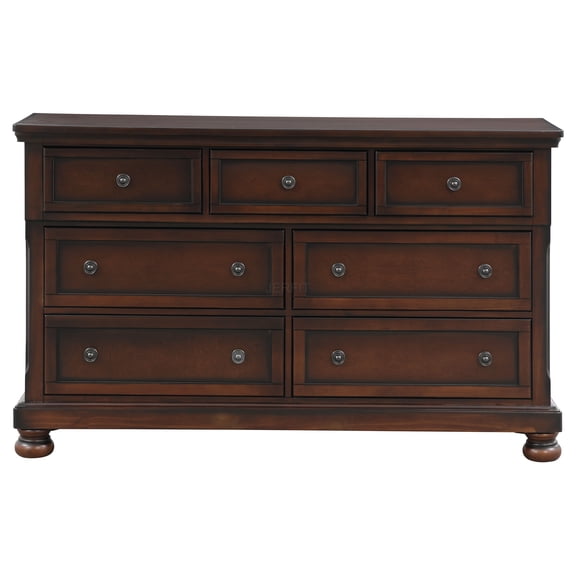 JERFIT 7-Drawer Transitional Dresser with Jewelry Tray, Classic Cherry Brown Wood Bedroom Chest