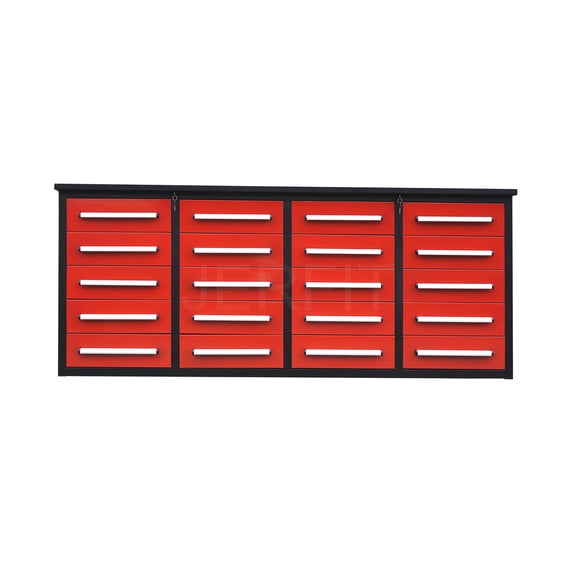 JERFIT 7-Foot Heavy-Duty Steel Garage Storage Cabinet with Workbench and 20 Lockable Drawers, Red