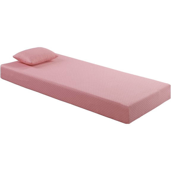 JERFIT 7 Inch Twin Memory Foam Mattress Pillow Set in a Box, Gel-Infused for Cool Sleep, CertiPUR-US Certified, Pink