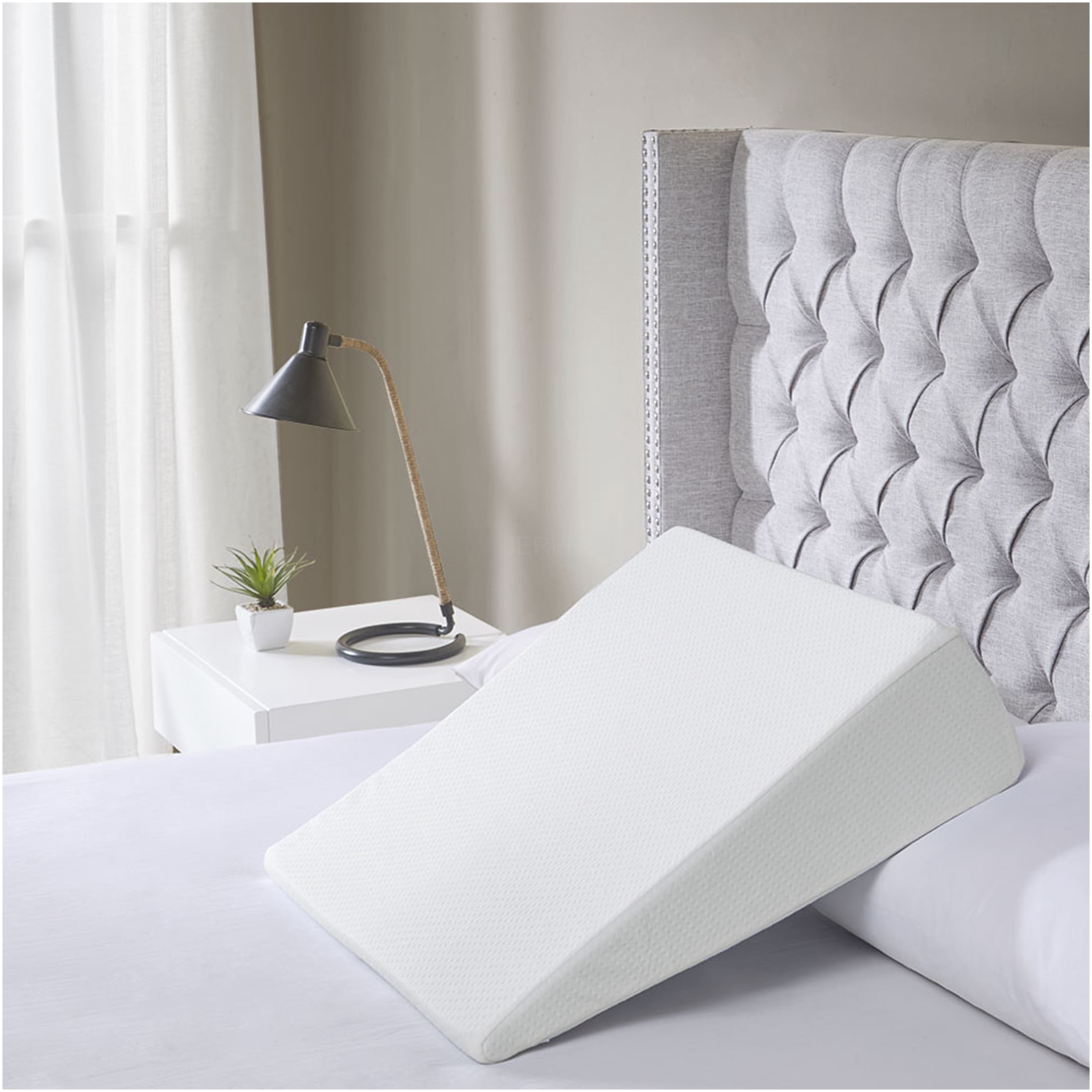 JERFIT 7" Memory Foam Wedge Pillow for Sleeping & Leg Elevation, Adjustable Bed Pillow with Washable Cover, Relieves Acid Reflux, Snoring, Back Pain, White