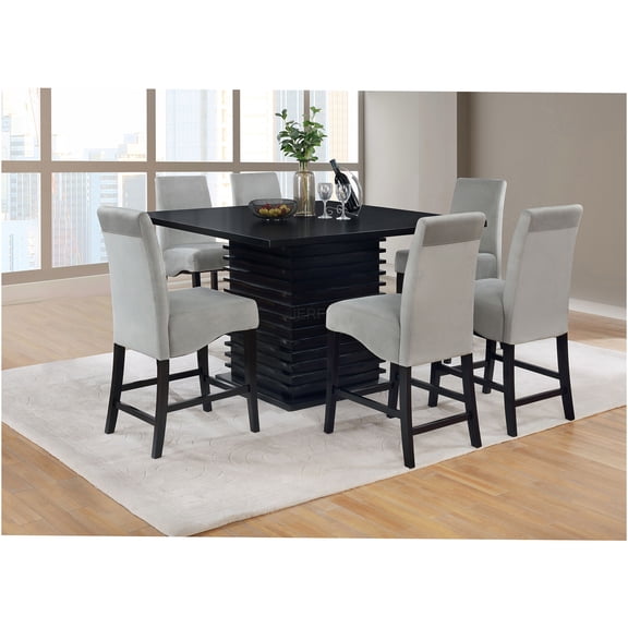 JERFIT 7-Piece Black and Grey Counter Height Dining Set with Square Table and Upholstered Stools