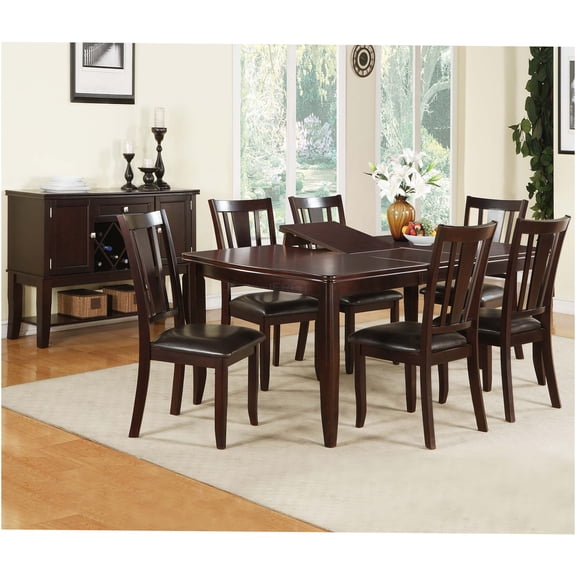 JERFIT 7-Piece Espresso Dining Set with Butterfly Leaf Table and 6 Upholstered Chairs, Modern Rubberwood Kitchen Table Set for Dining Room