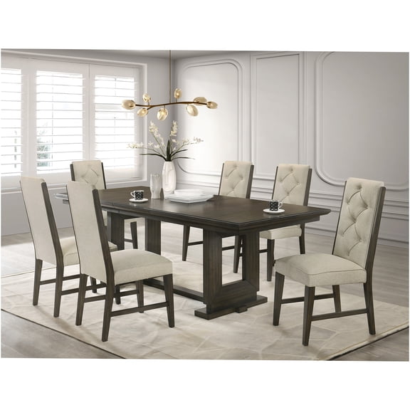 JERFIT 7-Piece Extendable Dining Table Set with Upholstered Chairs, Modern Espresso Brown Finish for Dining Room