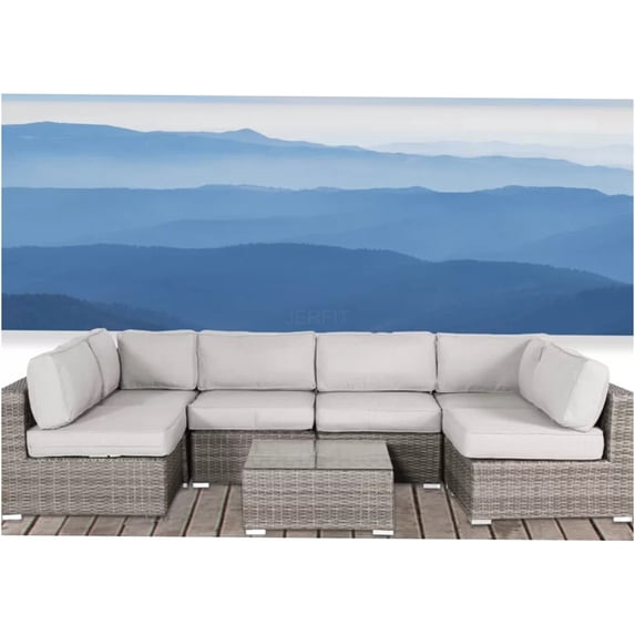 JERFIT 7-Piece Fully Assembled Outdoor Sectional Sofa Set with Coffee Table & Water-Resistant Cushions for Patio, Brown
