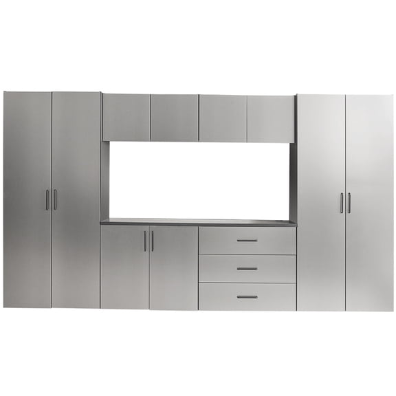 JERFIT 7-Piece Garage Cabinet Set with Soft-Close Doors, Heavy-Duty Metal Frame, Heat Resistant Storage Organizer in Metallic Gray