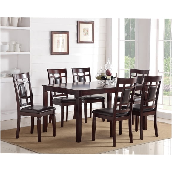 JERFIT 7-Piece Modern Dining Table Set with Cushioned Chairs, Eyelet Back Design, Espresso Brown Rubberwood for Dining Room