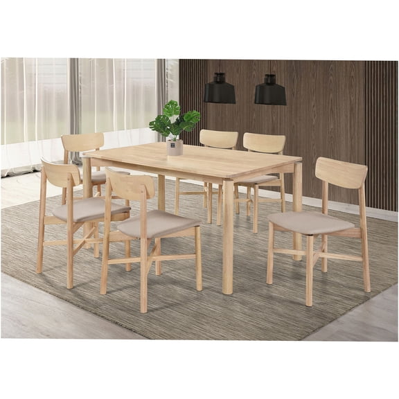 JERFIT 7-Piece White Washed Wood Dining Set, Mid-Century Modern Rectangular Table and 6 Upholstered Chairs for Kitchen Dining Room