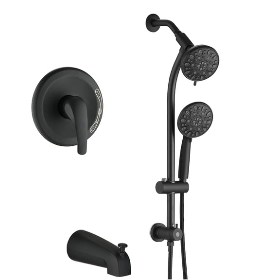 JERFIT 7-Spray Modern Shower Combo Set, Tool-Free Installation, 1.8 GPM Water Saving, Matte Black Finish, Includes Adjustable Slide Bar & Handheld Shower
