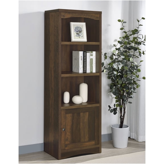 JERFIT 70.75" Tall Brown Media Storage Tower with Door, Adjustable Shelves for Living Room, TV Stand Companion