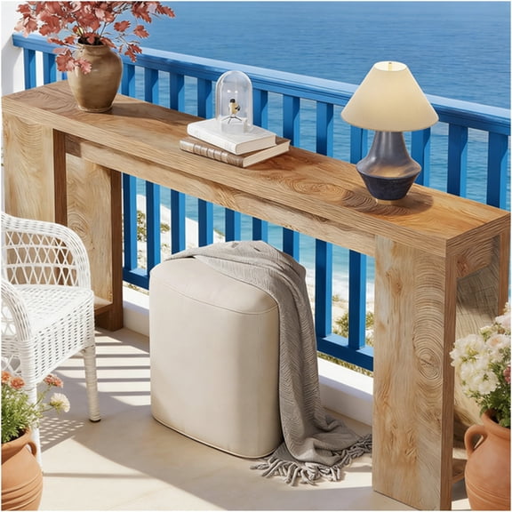 JERFIT 70.9" Farmhouse Console Table Sofa Table for Entryway, Rustic Oak Brown Wood Accent Table with Storage Shelf