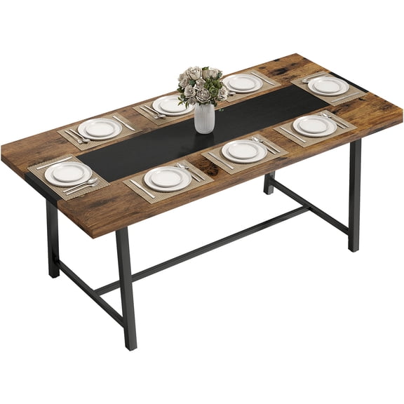 JERFIT 70.9 Inch Industrial Farmhouse Dining Table for 8, Rustic Brown Rectangular Kitchen Table with Metal Legs, Easy Assembly