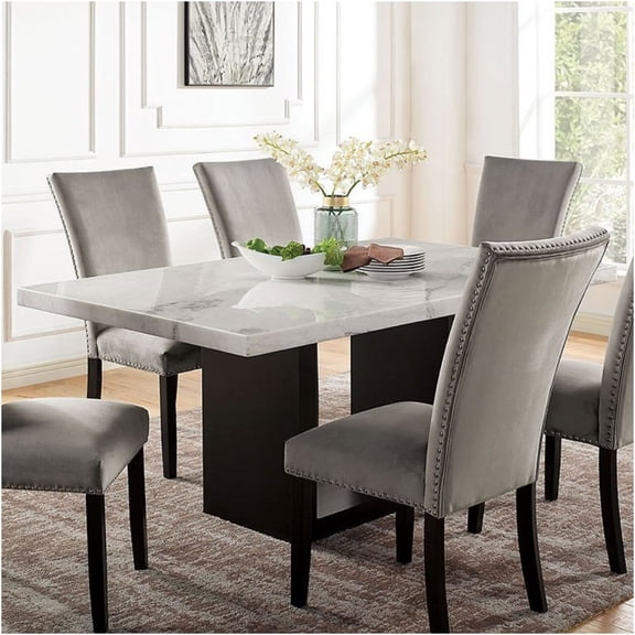 JERFIT 70" Modern Dining Table for 6 with Genuine Marble Top and Solid Wood Base, Transitional Rectangular Kitchen Table in Black or White